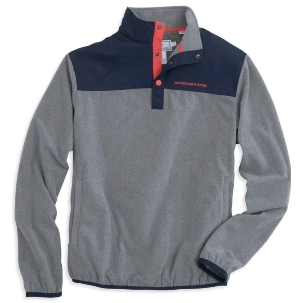 New Southern Tide Navigational Fleece Pullover Steel Grey Beach Men L Nautical
